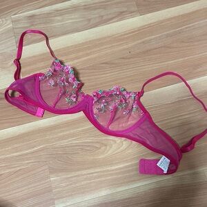 Floral Embroidered Pink Bra